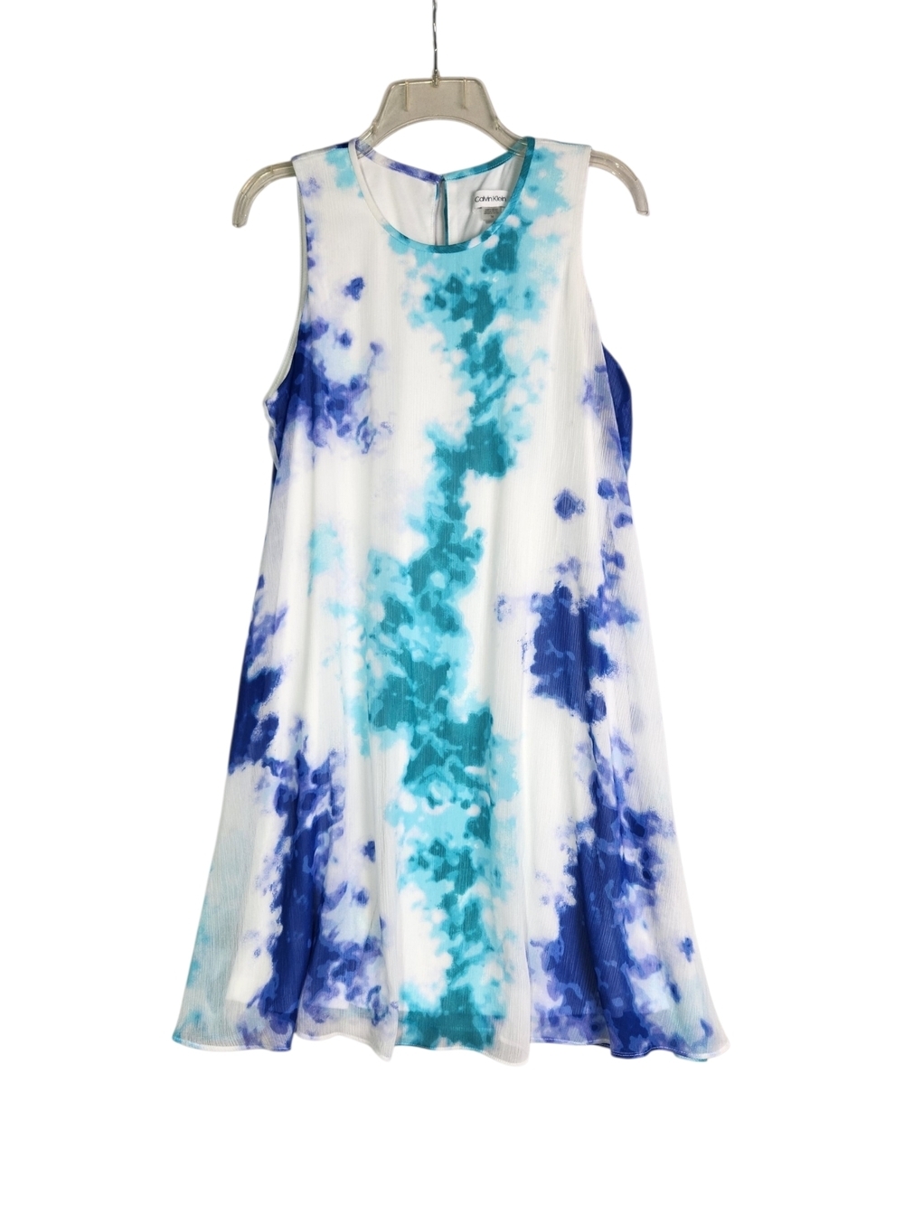 Calvin Klein Women’s Size 14 Blue Teal Tie-Dye Sleeveless A-Line Dress Lined